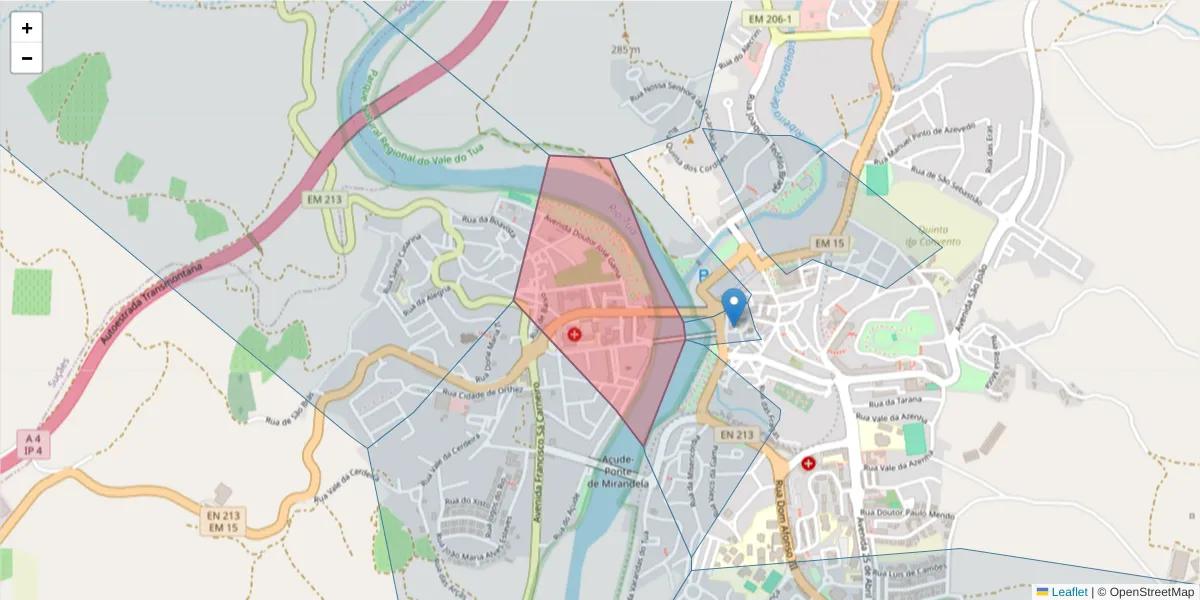 Mapa detalhado do código postal 5370-210 com limites, códigos postais vizinhos e agências dos correios