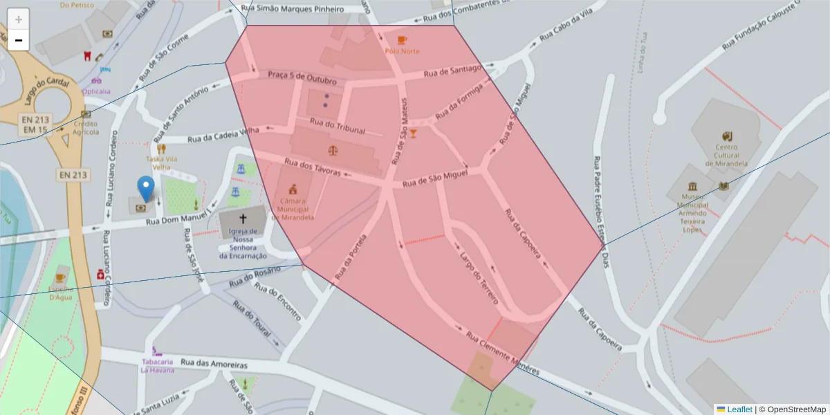 Mapa detalhado do código postal 5370-284 com limites, códigos postais vizinhos e agências dos correios