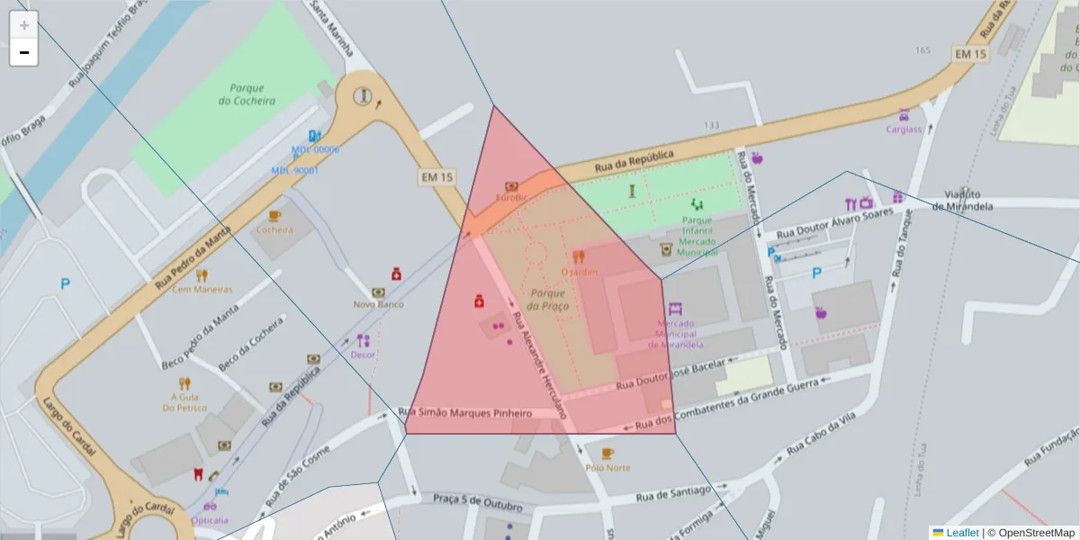 Mapa detalhado do código postal 5370-299 com limites, códigos postais vizinhos e agências dos correios