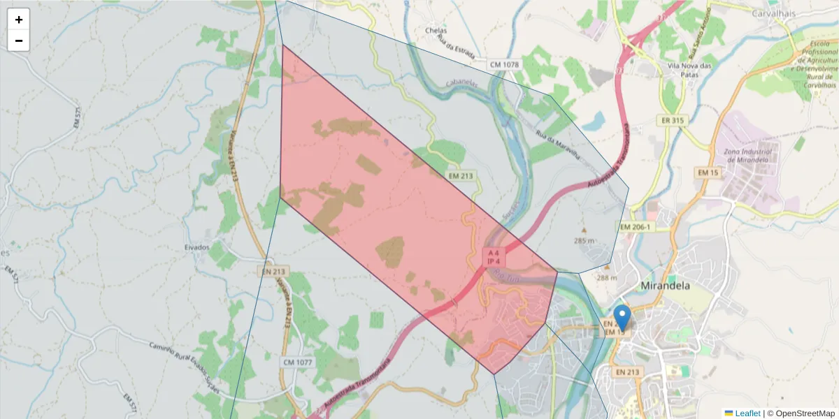 Mapa detalhado do código postal 5370-359 com limites, códigos postais vizinhos e agências dos correios