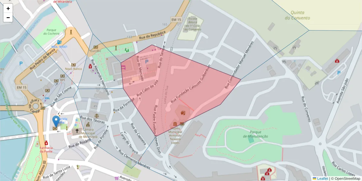 Mapa detalhado do código postal 5370-423 com limites, códigos postais vizinhos e agências dos correios