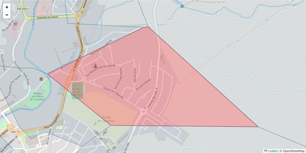 Mapa detalhado do código postal 5370-460 com limites, códigos postais vizinhos e agências dos correios