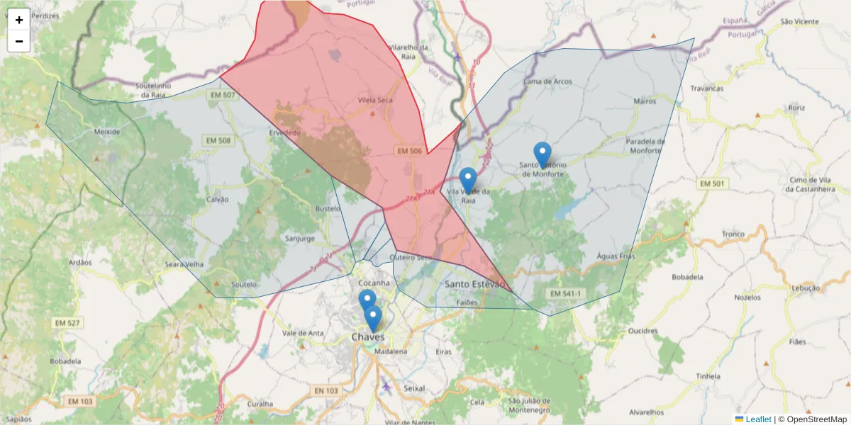 Mapa detalhado do código postal 5400-673 com limites, códigos postais vizinhos e agências dos correios