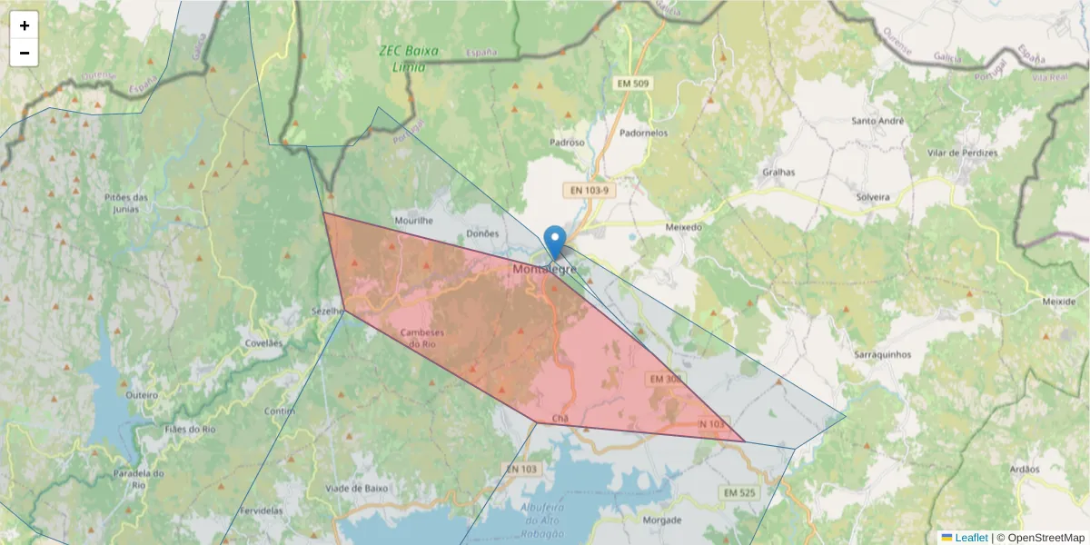 Mapa detalhado do código postal 5470-235 com limites, códigos postais vizinhos e agências dos correios