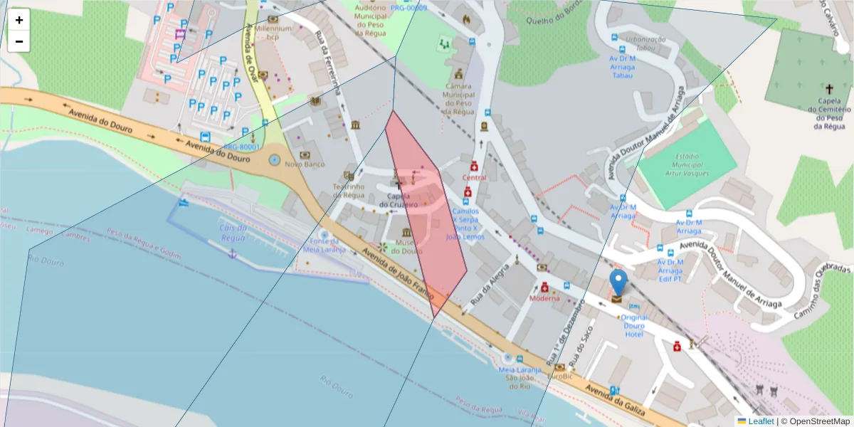 Mapa detalhado do código postal 5950-282 com limites, códigos postais vizinhos e agências dos correios