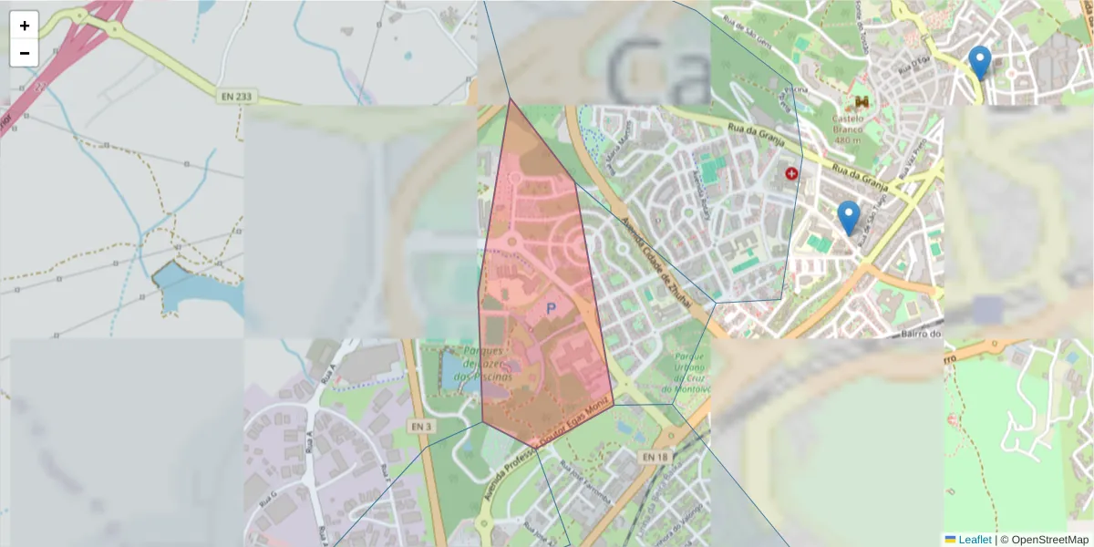 Mapa detalhado do código postal 6000-767 com limites, códigos postais vizinhos e agências dos correios