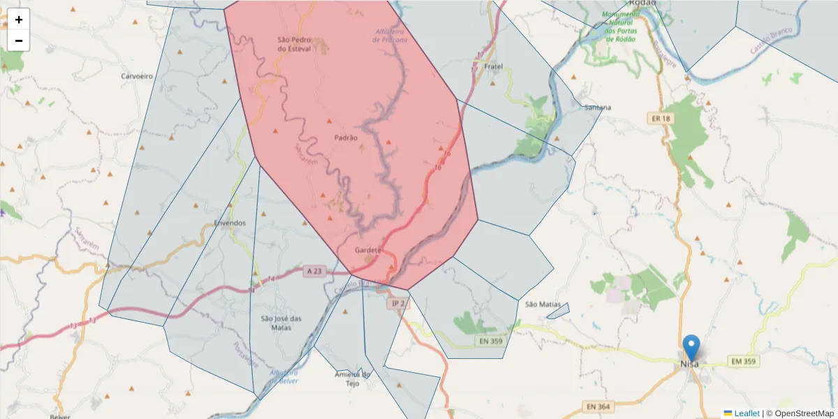 Mapa detalhado do código postal 6030-000 com limites, códigos postais vizinhos e agências dos correios