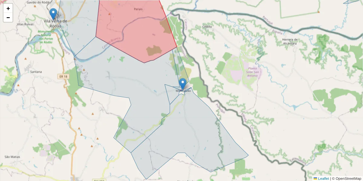 Mapa detalhado do código postal 6050-447 com limites, códigos postais vizinhos e agências dos correios