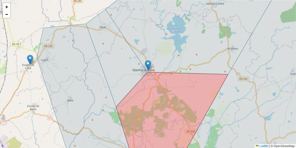 Mapa detalhado do código postal 6060-133 com limites, códigos postais vizinhos e agências dos correios
