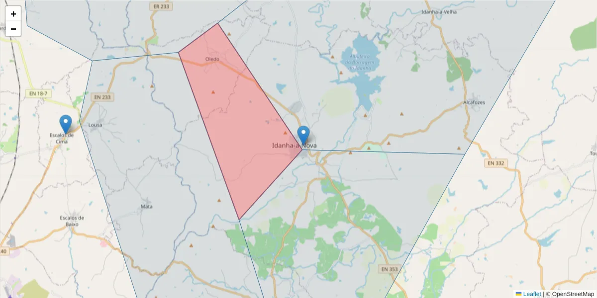 Mapa detalhado do código postal 6060-146 com limites, códigos postais vizinhos e agências dos correios