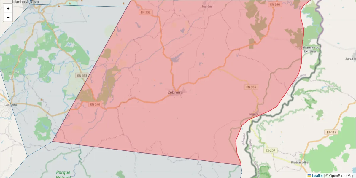 Mapa detalhado do código postal 6060-557 com limites, códigos postais vizinhos e agências dos correios