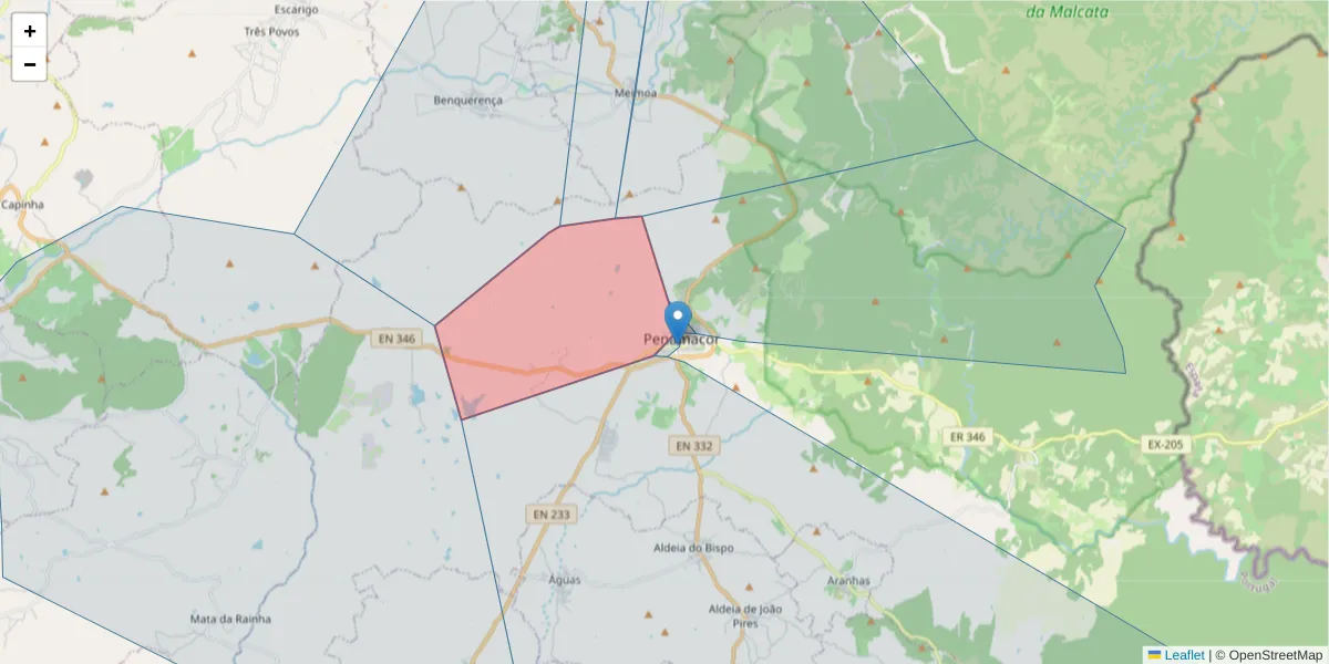 Mapa detalhado do código postal 6090-553 com limites, códigos postais vizinhos e agências dos correios