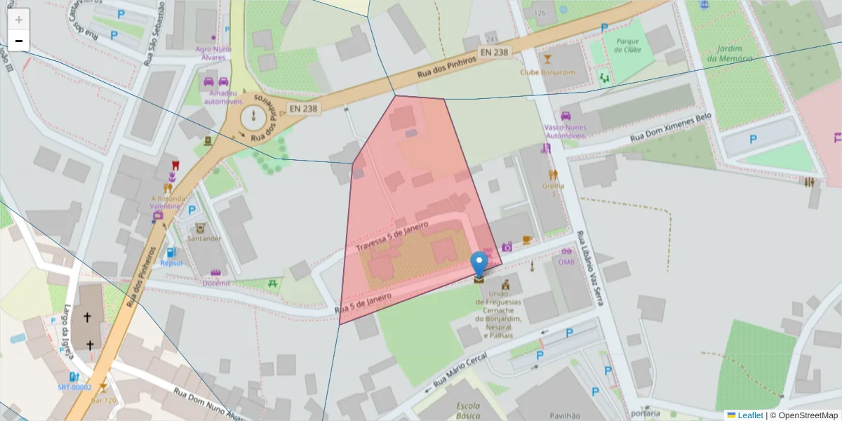 Mapa detalhado do código postal 6100-262 com limites, códigos postais vizinhos e agências dos correios