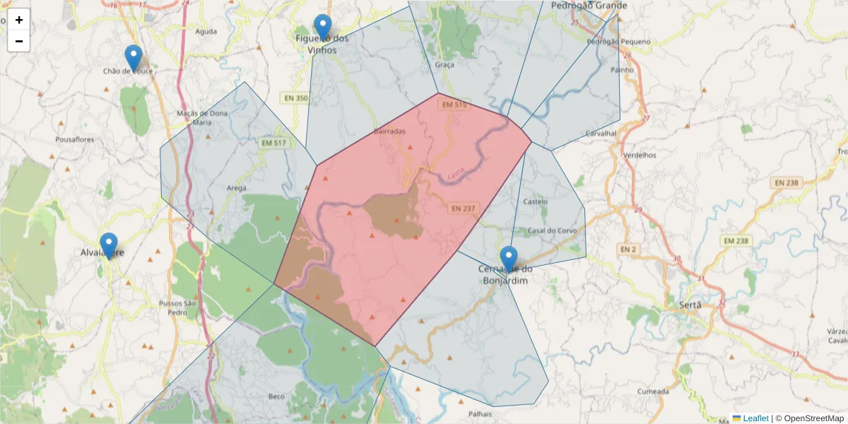 Mapa detalhado do código postal 6100-290 com limites, códigos postais vizinhos e agências dos correios