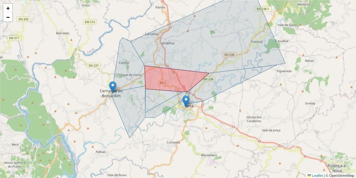 Mapa detalhado do código postal 6100-711 Sertã com limites, códigos postais vizinhos e agências dos correios