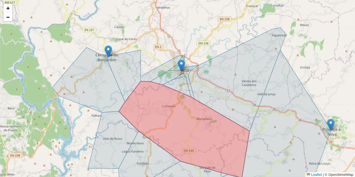 Mapa detalhado do código postal 6100-732 com limites, códigos postais vizinhos e agências dos correios