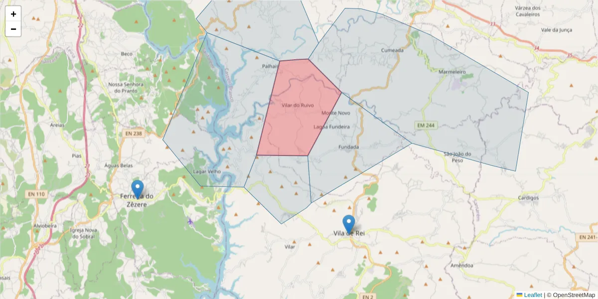 Mapa detalhado do código postal 6110-011 com limites, códigos postais vizinhos e agências dos correios