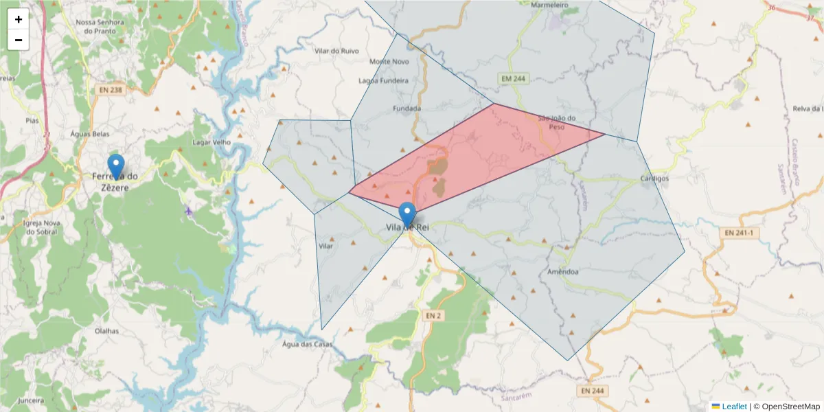 Mapa detalhado do código postal 6110-202 com limites, códigos postais vizinhos e agências dos correios