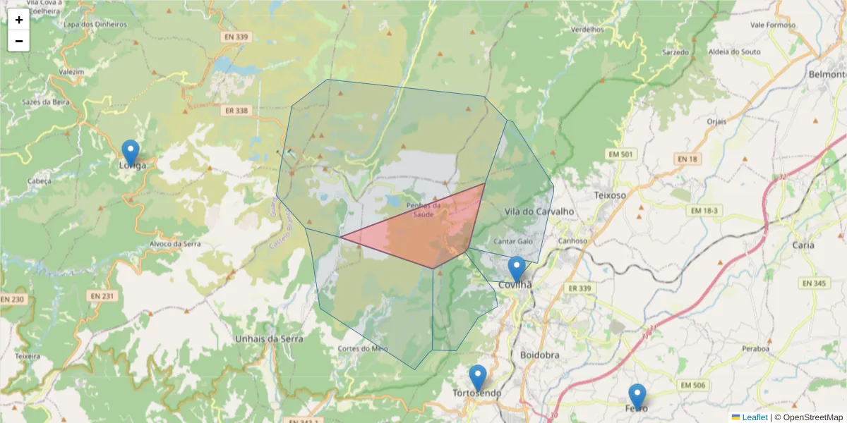 Mapa detalhado do código postal 6200-073 com limites, códigos postais vizinhos e agências dos correios