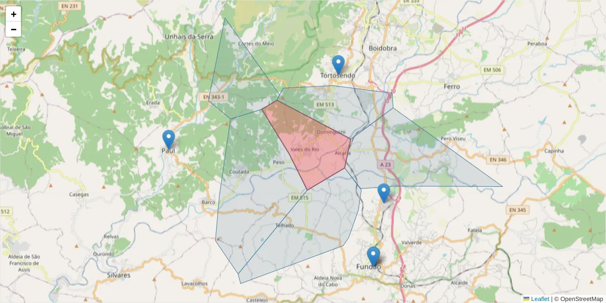 Mapa detalhado do código postal 6200-811 com limites, códigos postais vizinhos e agências dos correios