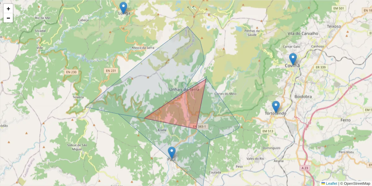 Mapa detalhado do código postal 6215-517 com limites, códigos postais vizinhos e agências dos correios