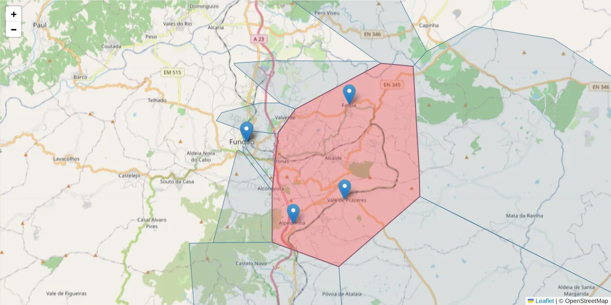 Mapa detalhado do código postal 6230-171 com limites, códigos postais vizinhos e agências dos correios