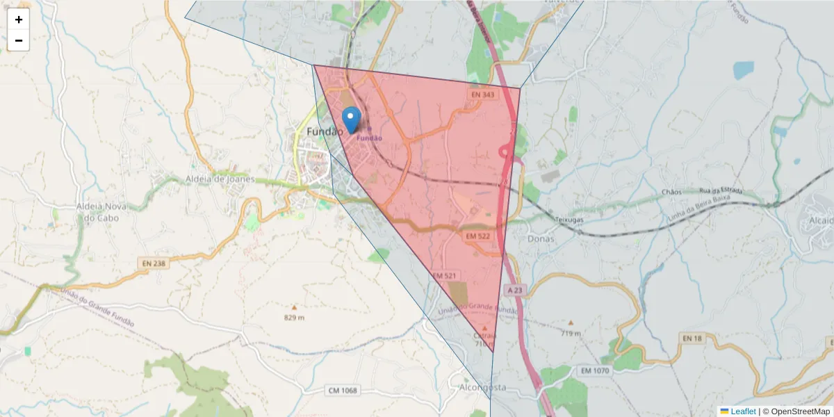 Mapa detalhado do código postal 6230-354 com limites, códigos postais vizinhos e agências dos correios