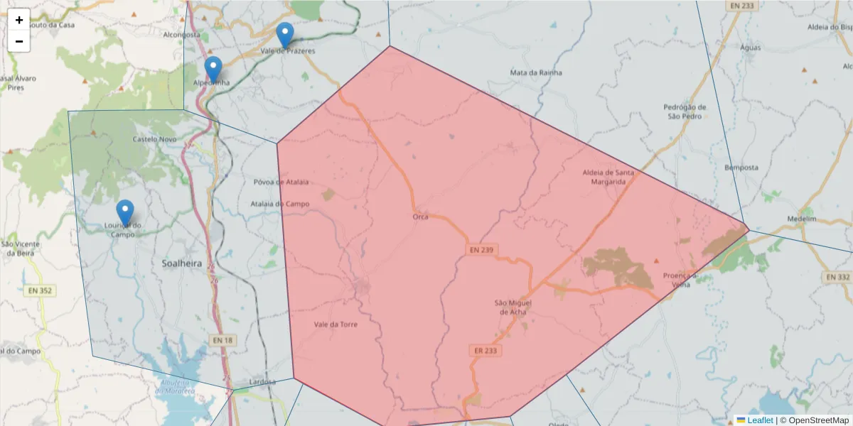 Mapa detalhado do código postal 6230-512 com limites, códigos postais vizinhos e agências dos correios