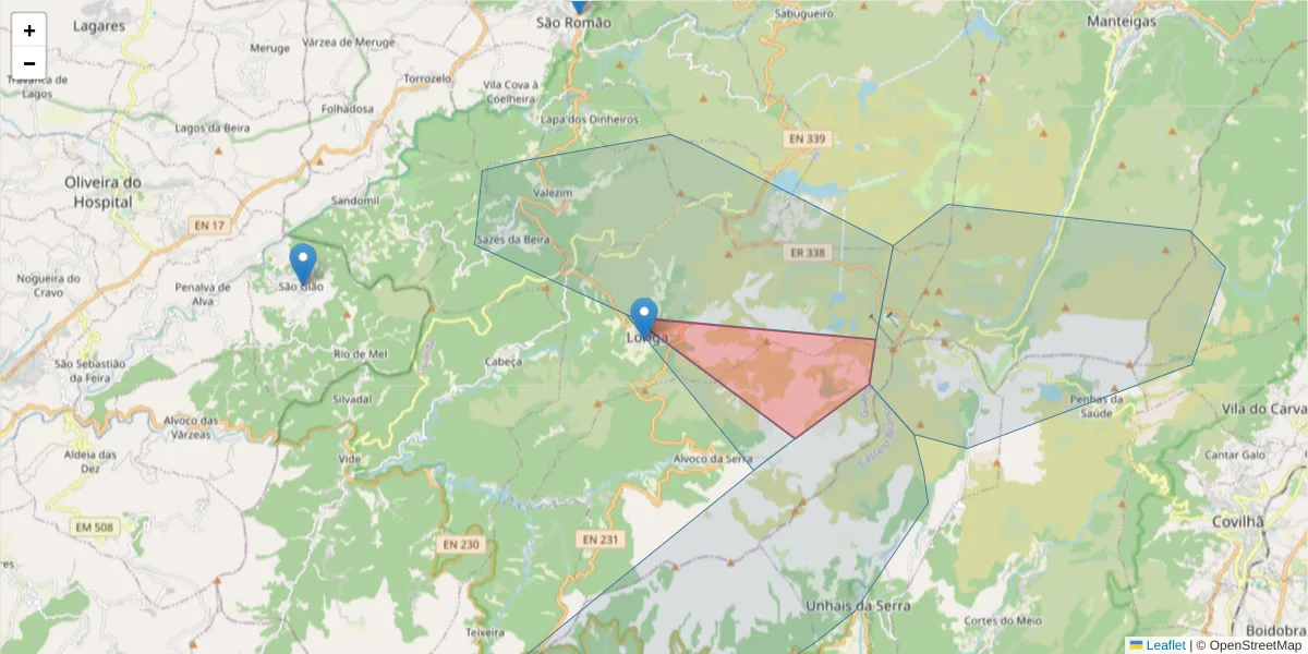 Mapa detalhado do código postal 6270-072 com limites, códigos postais vizinhos e agências dos correios