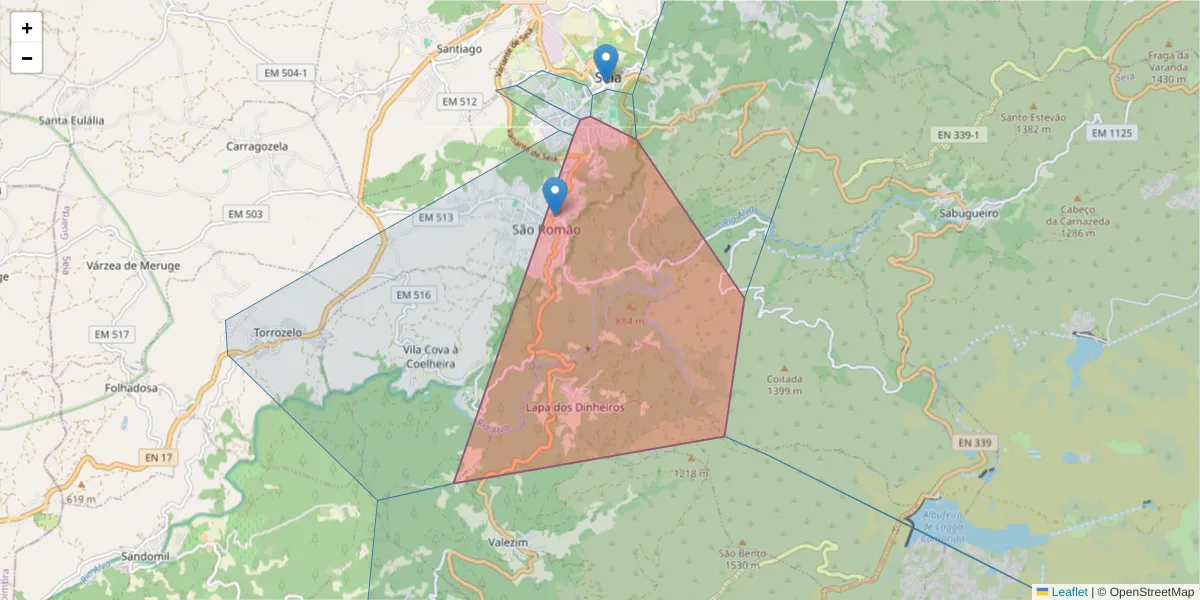 Mapa detalhado do código postal 6270-425 com limites, códigos postais vizinhos e agências dos correios