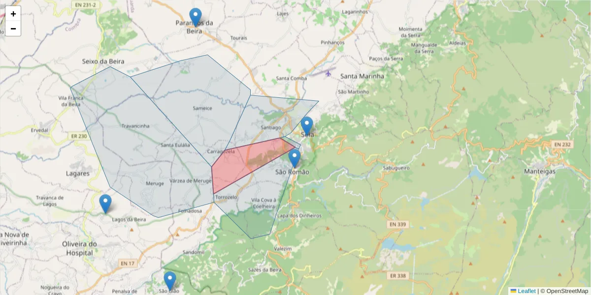 Mapa detalhado do código postal 6270-436 com limites, códigos postais vizinhos e agências dos correios