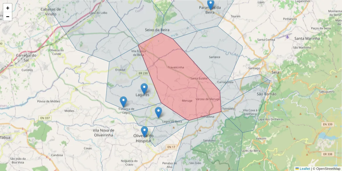 Mapa detalhado do código postal 6270-605 com limites, códigos postais vizinhos e agências dos correios