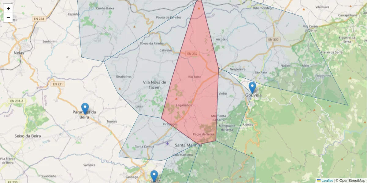 Mapa detalhado do código postal 6290-091 com limites, códigos postais vizinhos e agências dos correios