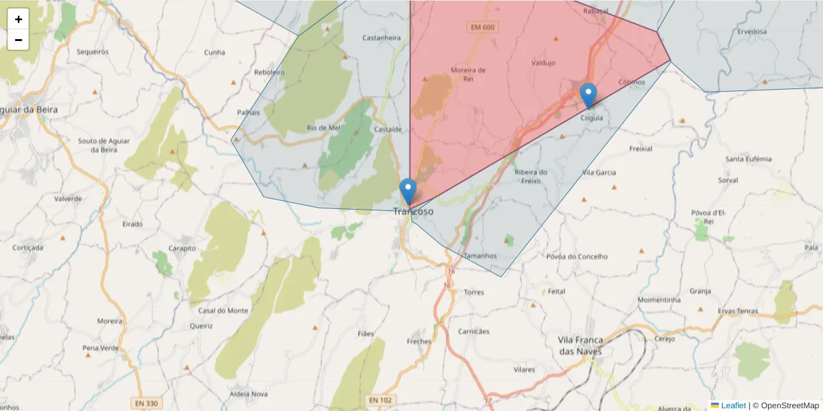Mapa detalhado do código postal 6420-109 com limites, códigos postais vizinhos e agências dos correios