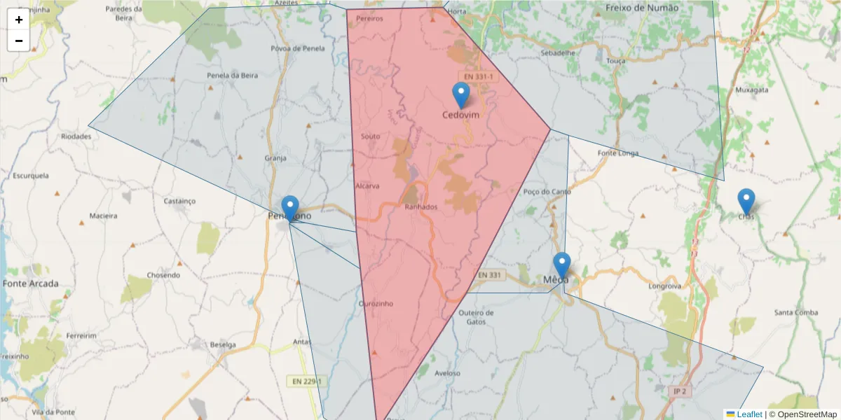 Mapa detalhado do código postal 6430-362 com limites, códigos postais vizinhos e agências dos correios