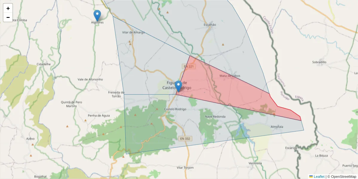 Mapa detalhado do código postal 6440-132 com limites, códigos postais vizinhos e agências dos correios