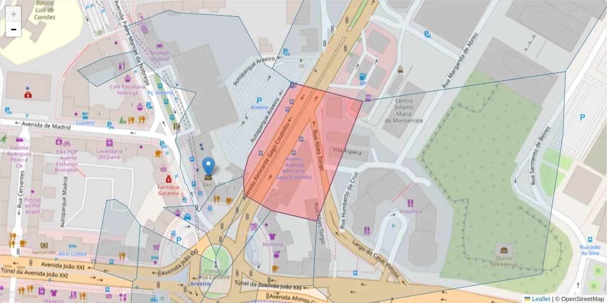 Mapa detalhado do código postal 1000-016 com limites, códigos postais vizinhos e agências dos correios