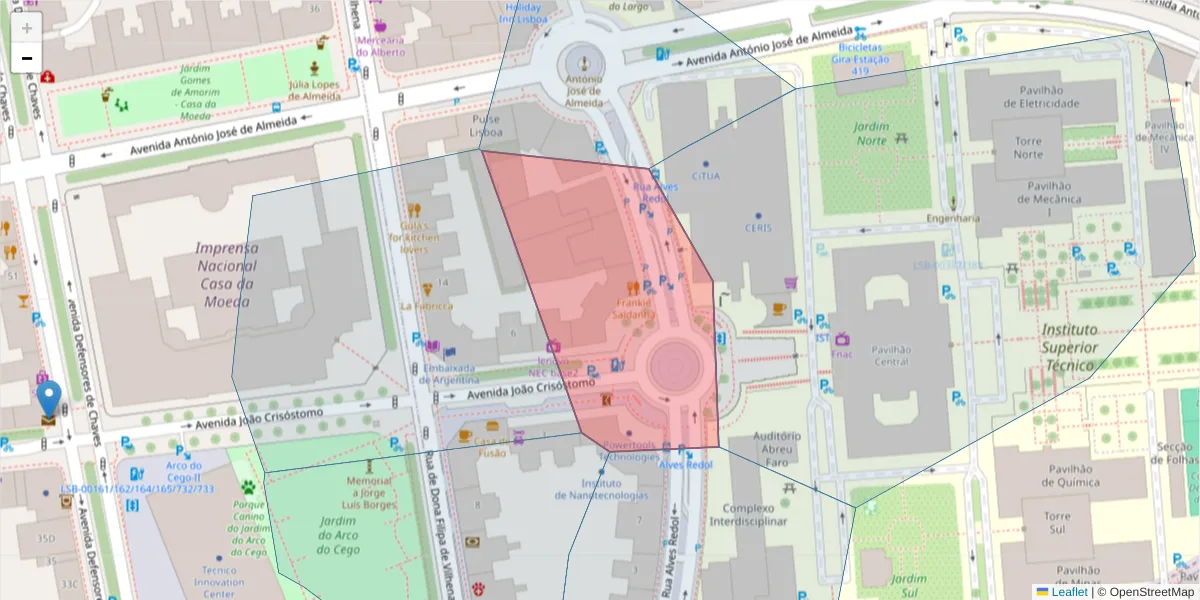 Mapa detalhado do código postal 1000-030 com limites, códigos postais vizinhos e agências dos correios