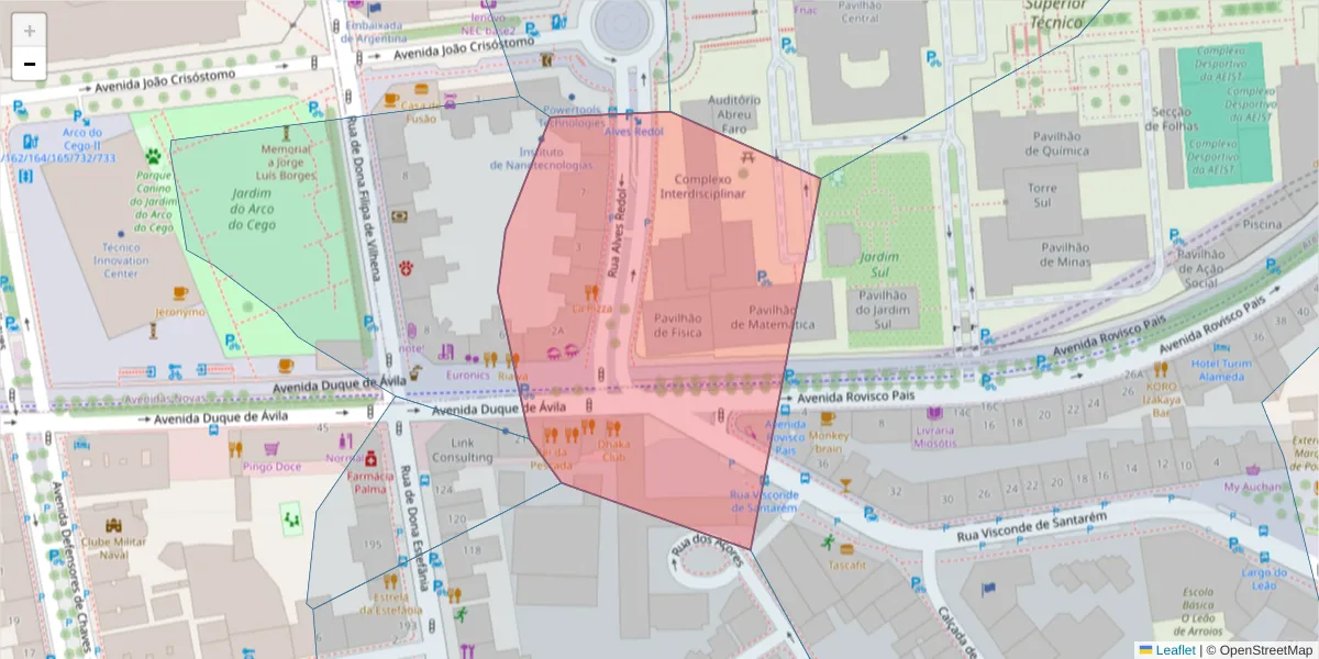 Mapa detalhado do código postal 1000-150 com limites, códigos postais vizinhos e agências dos correios