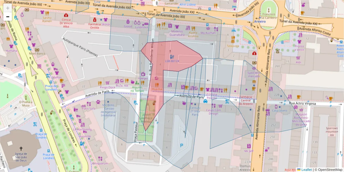 Mapa detalhado do código postal 1000-238 com limites, códigos postais vizinhos e agências dos correios