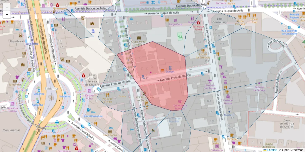 Mapa detalhado do código postal 1000-247 com limites, códigos postais vizinhos e agências dos correios