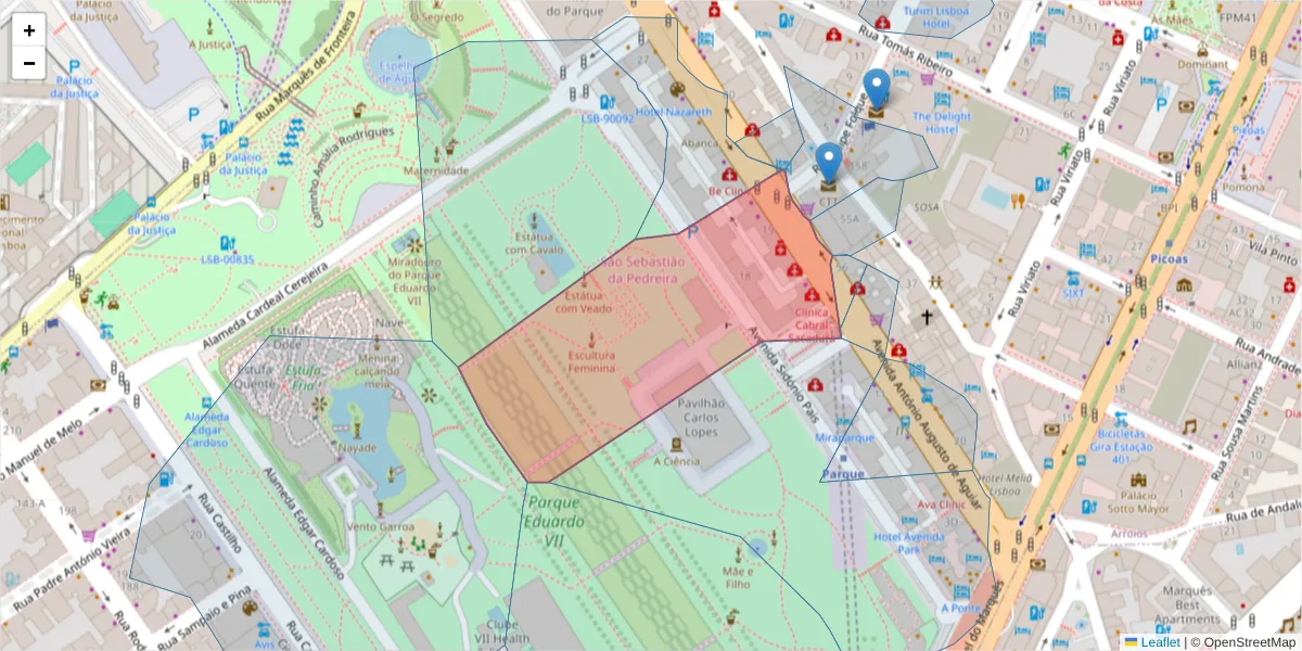 Mapa detalhado do código postal 1050-012 São Sebastião da Pedreira com limites, códigos postais vizinhos e agências dos correios