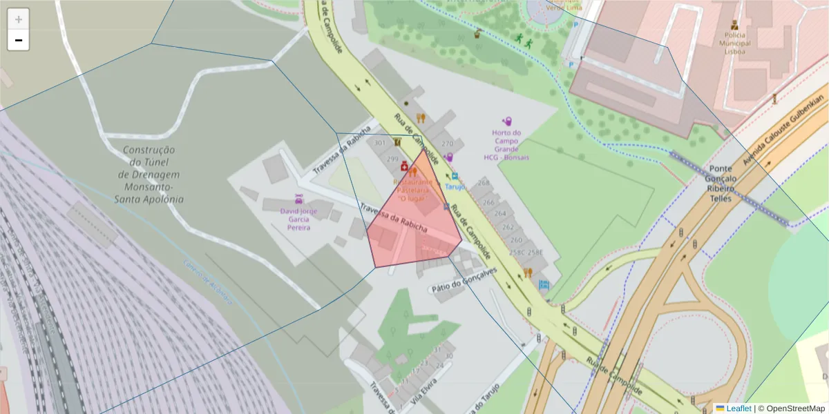 Mapa detalhado do código postal 1070-032 com limites, códigos postais vizinhos e agências dos correios