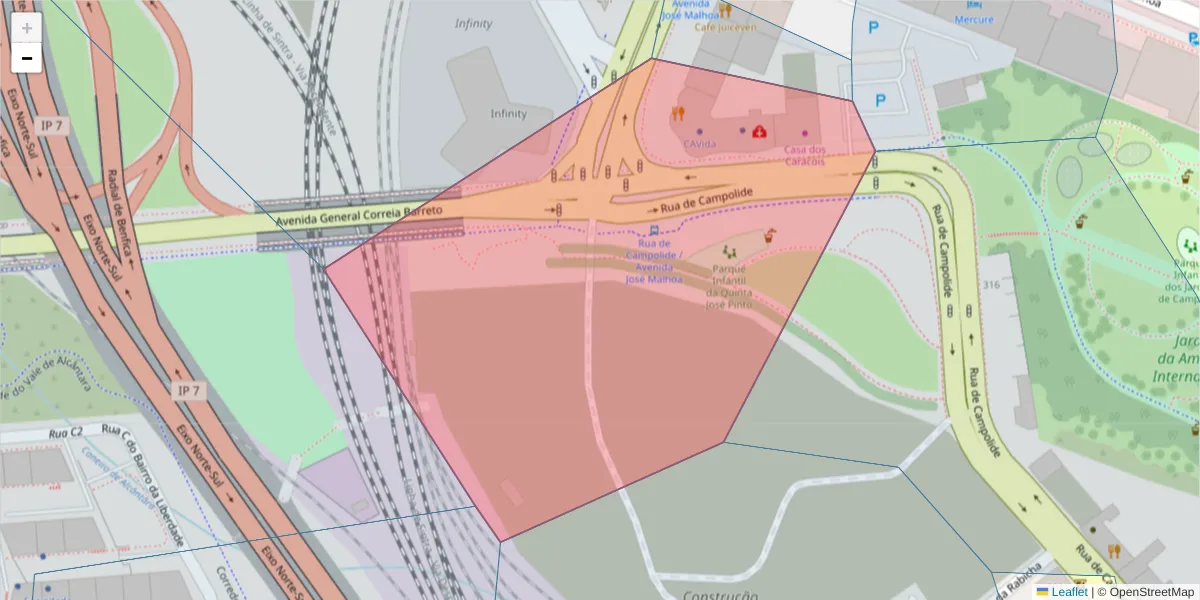 Mapa detalhado do código postal 1070-040 com limites, códigos postais vizinhos e agências dos correios