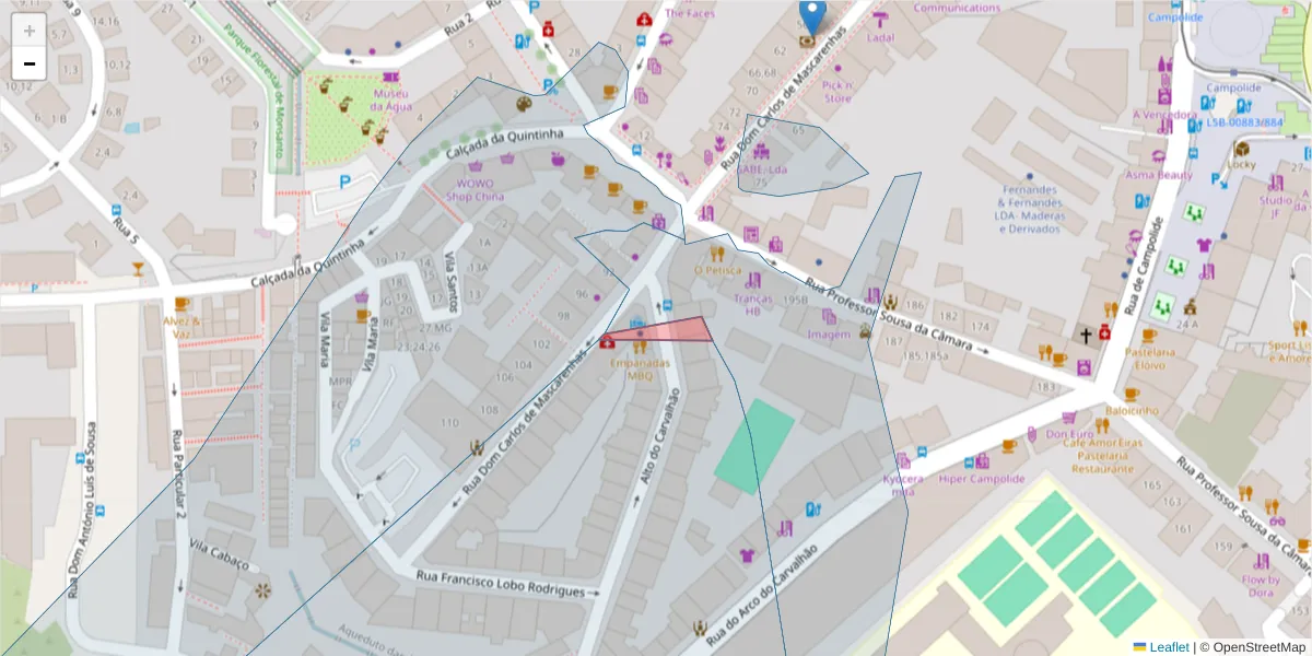 Mapa detalhado do código postal 1070-048 com limites, códigos postais vizinhos e agências dos correios
