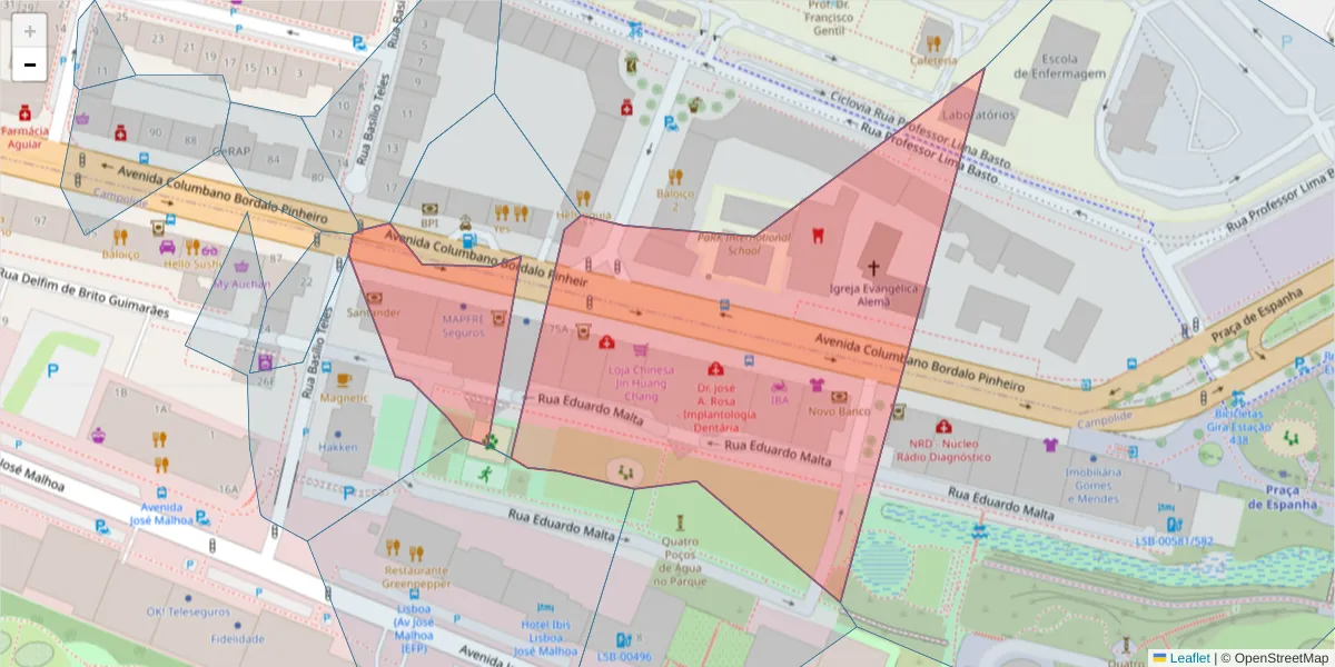 Mapa detalhado do código postal 1070-061 com limites, códigos postais vizinhos e agências dos correios
