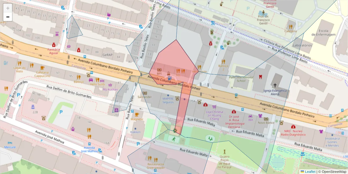 Mapa detalhado do código postal 1070-064 com limites, códigos postais vizinhos e agências dos correios