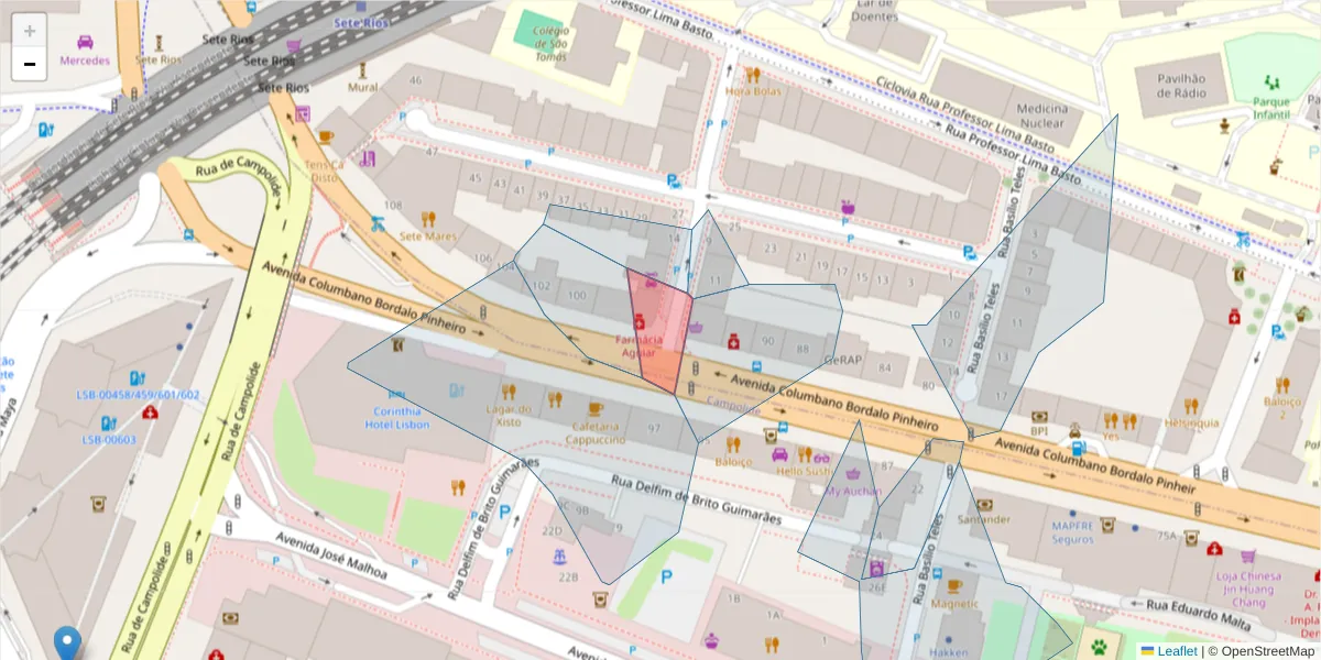 Mapa detalhado do código postal 1070-066 São Domingos de Benfica com limites, códigos postais vizinhos e agências dos correios