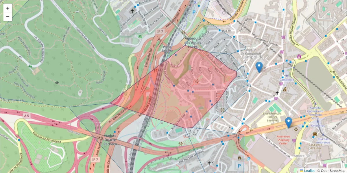 Mapa detalhado do código postal 1070-079 com limites, códigos postais vizinhos e agências dos correios
