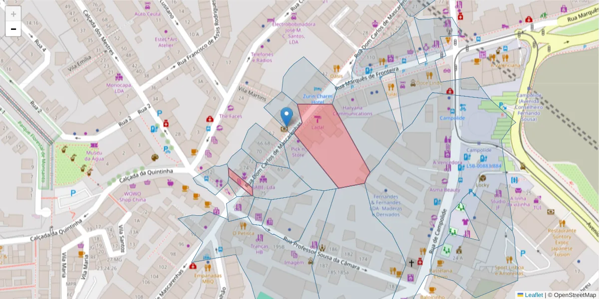 Mapa detalhado do código postal 1070-081 com limites, códigos postais vizinhos e agências dos correios